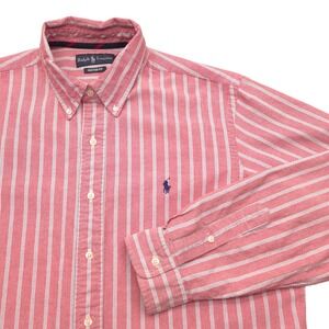 Ralph Lauren Custom Fit Striped Button Down Shirt Mens XL Red White Blue